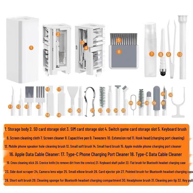 Set Multifunzione 22-in-1 per Pulizia Profonda di Tastiera, Auricolari, Schermo e Rimozione Polvere dal Computer