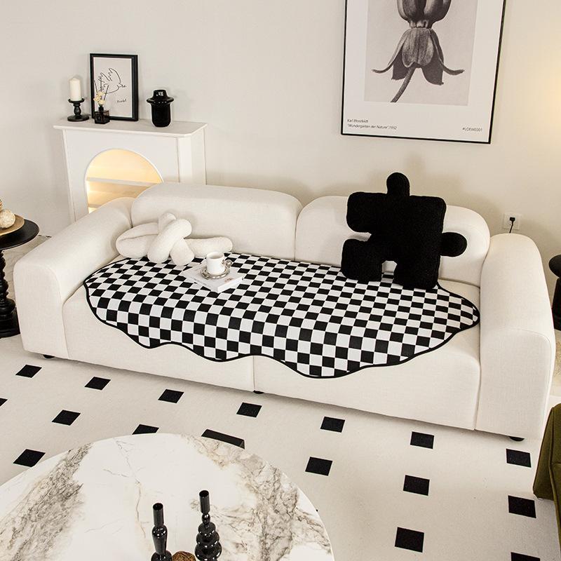Checkerboard Sofa Mat, Universal for All Seasons, Irregular Straight Sofa Mat for Living Room, Non Slip Sofa Mat for Bedroom Living Room