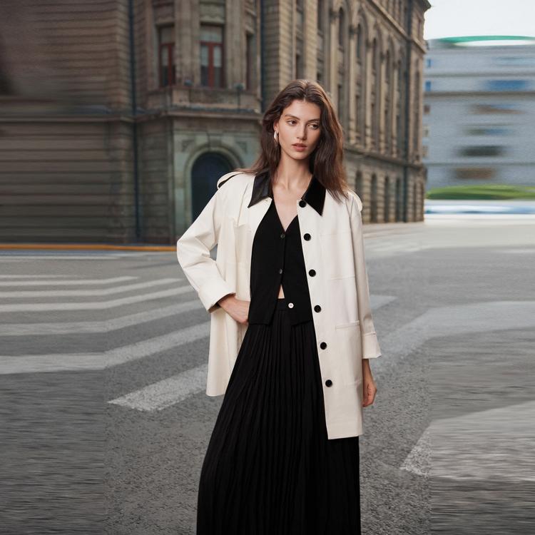 ELLE French Color Block Fashion Design Mid-Length Casual Loose Versatile Workwear Long Sleeve Jacket Coat Women jackets L8ADS045