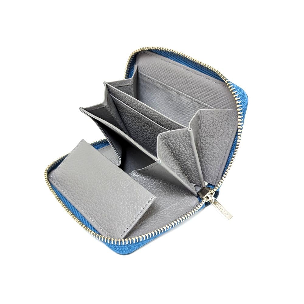 Karukuru Round Zipper Compact Wallet, Blue, MSAR-N16