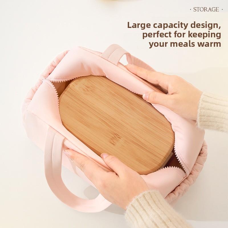 Quilted Insulated Lunch Bag Portable Thermal Food Tote Bag, Waterproof Reusable Bento Cooler Handbag for Office Workers Students Picnic Travel Food