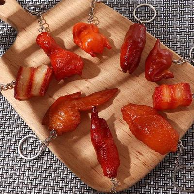 Wings Roast Chicken Simulation Food Keychains Bag Pendant Fashion Jewelry Fast Food Key Ring