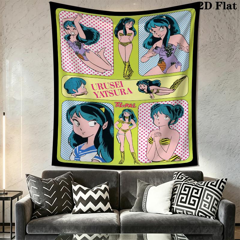 Urusei Yatsura Wall Tapestry Aesthetic Wall Hanging Printed Fabric Blanket Decorative Tapestries for Bedroom Living Room Home Decor
