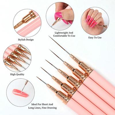 Ensemble de 5 Pinceaux Liner pour Nail Art Pinceaux pour Gel UV Kits Pinceau pour Lignes Françaises Peinture Dessin Pinceau Fleur Outil de Manucure Professionnel