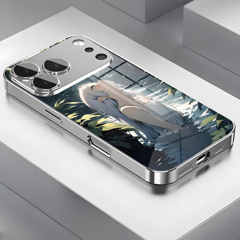 Custodia per telefono anime Frieren Oltre la fine del viaggio Per iPhone17 16 16e 15 14 13 12Plus Mini Pro Max Custodia per telefono in vetro galvanizzato