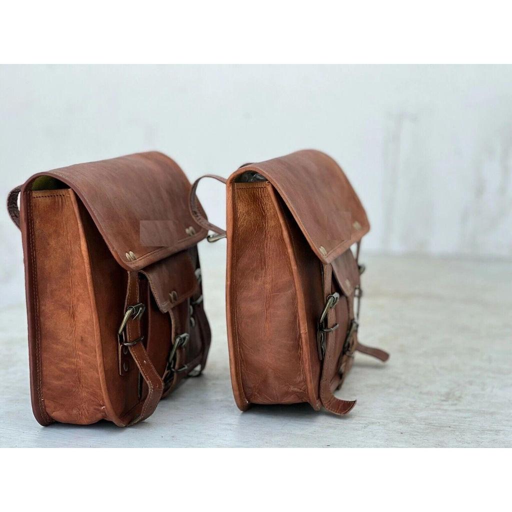 Leather Motorcycle Bags Saddle Bag Panniers Side Pouch Brown Saddlebags Luggage