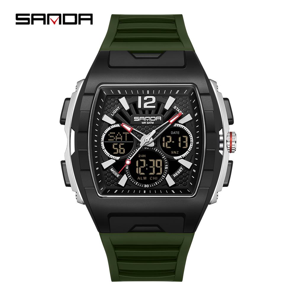 SANDA SD3396 Electronic Watches for Man Dual Display Luminous Alarm Clock Sports Waterproof LED Digital Watch
