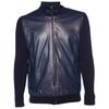 Ferragamo Leather   Wool Knit Zip Front Jacket Navy Navy