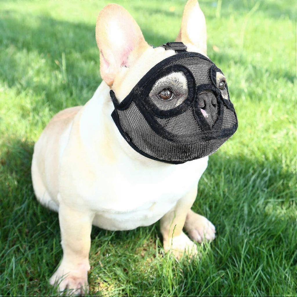 Dog Muzzle With Short Snout Adjustable Breathable Mesh Muzzle For English French Bulldogs Anti-bite Chewing Less