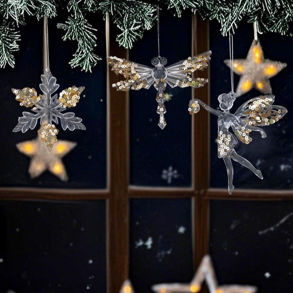 Transparent Christmas Tree Pendant Hanging Loop Snowflake Ornament  Holiday Party Decor