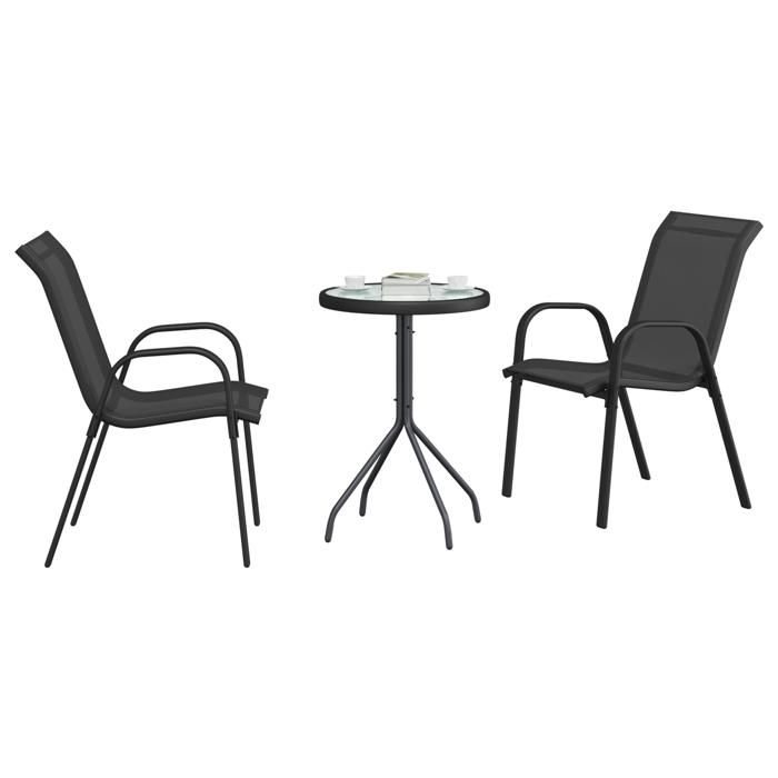 VidaXL Ensemble Bistro de jardin 3 pièces Noir Textilène et Acier 42003978