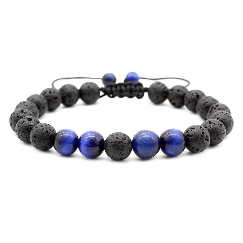 Tiger Eye & Turquoise Bracelet Set - Adjustable Woven Lava Stone Design