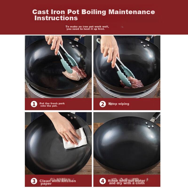 Wok Iron Pan 30CM, Compatible with Gas And Induction Stoves, Non-Coated, Suitable for Metal Spatula, MDB-30