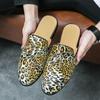 Fashion Summer Slip On Half Shoes For Men Leather Slippers Casual Mules Breathable Comfy Loafers Big Size Moccasins Leopard Fashion