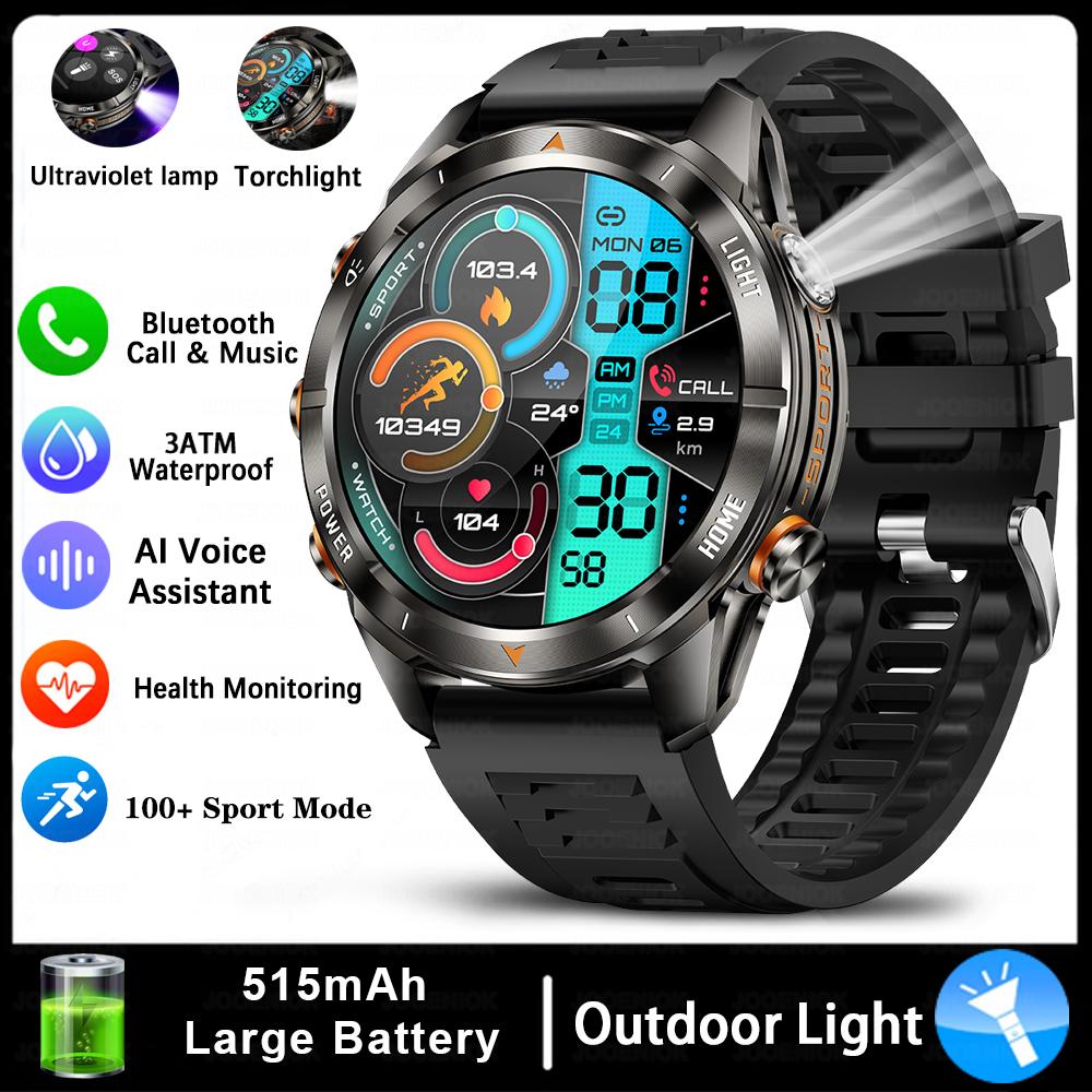 

New Outdoor Sports SmartWatch Flashligh 3ATM Waterproof Health Monitoring 515 mAh Battery Sleep Monitoring Smart Watch Men