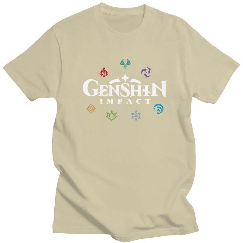 Custom Genshin Impact Elements Tshirt for Men Short Sleeve Leisure T Shirt Game Anime Tshirts Loose Fit Pure Cotton Tees Gift