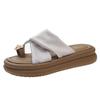Round Head Set Toe Slip-on Metal Decoration Soft Bottom Soft Surface Thick Bottom 2024 Summer New Fashion Women's Slippers
