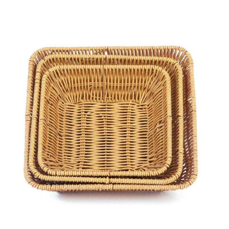 Woven Design Snacks Serving Tray PP Plastic Imitation Rattan Fruit Basket For Living Room Coffee Table Candy Display