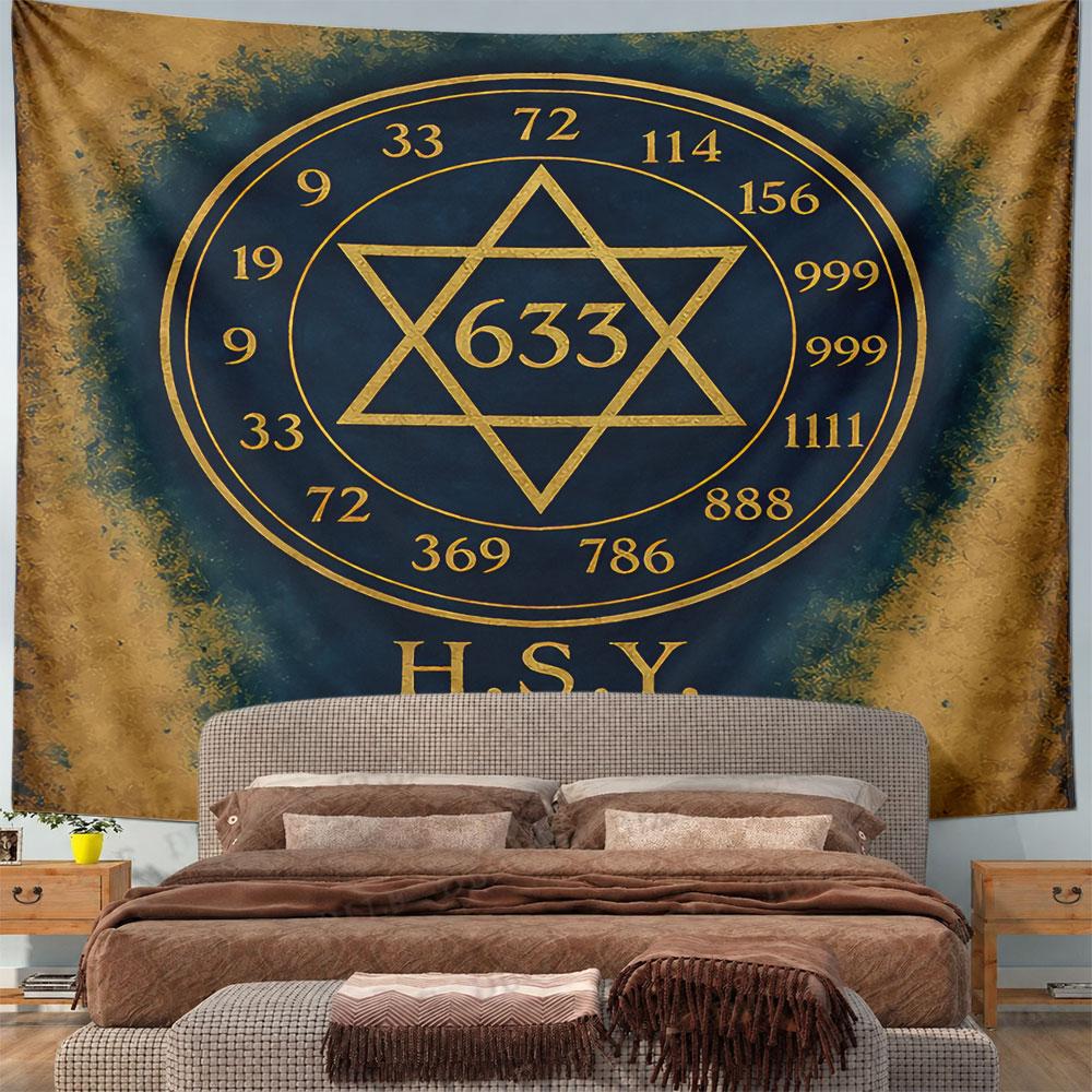 Star of David 633 Mystic Numerology Tapestry Wall Hanging Esoteric Occult Decor for Meditation Room Bedroom Gift