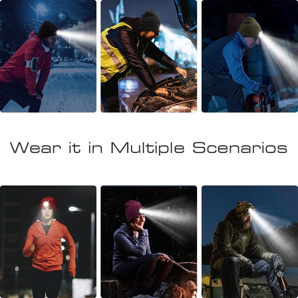 Multifunctional LED Beanie Hat USB Rechargeable Headlight for Winter Outdoor Activities Night Running Safety Light