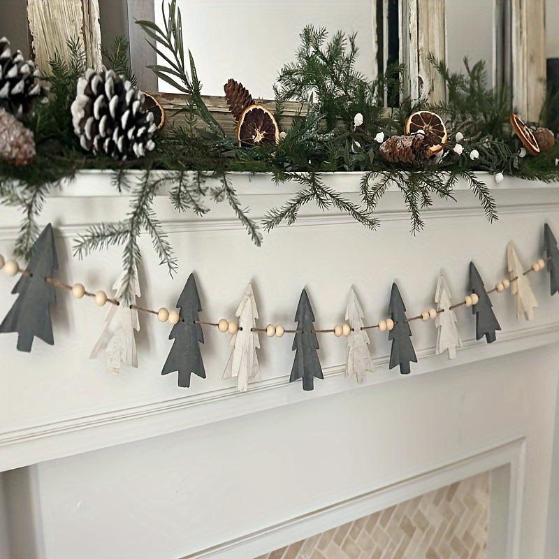 12 Trees with Wooden Beads Garland Christmas Fireplace Wall Hanging Decor Winter Party Window Display Natural Wooden Home Dec