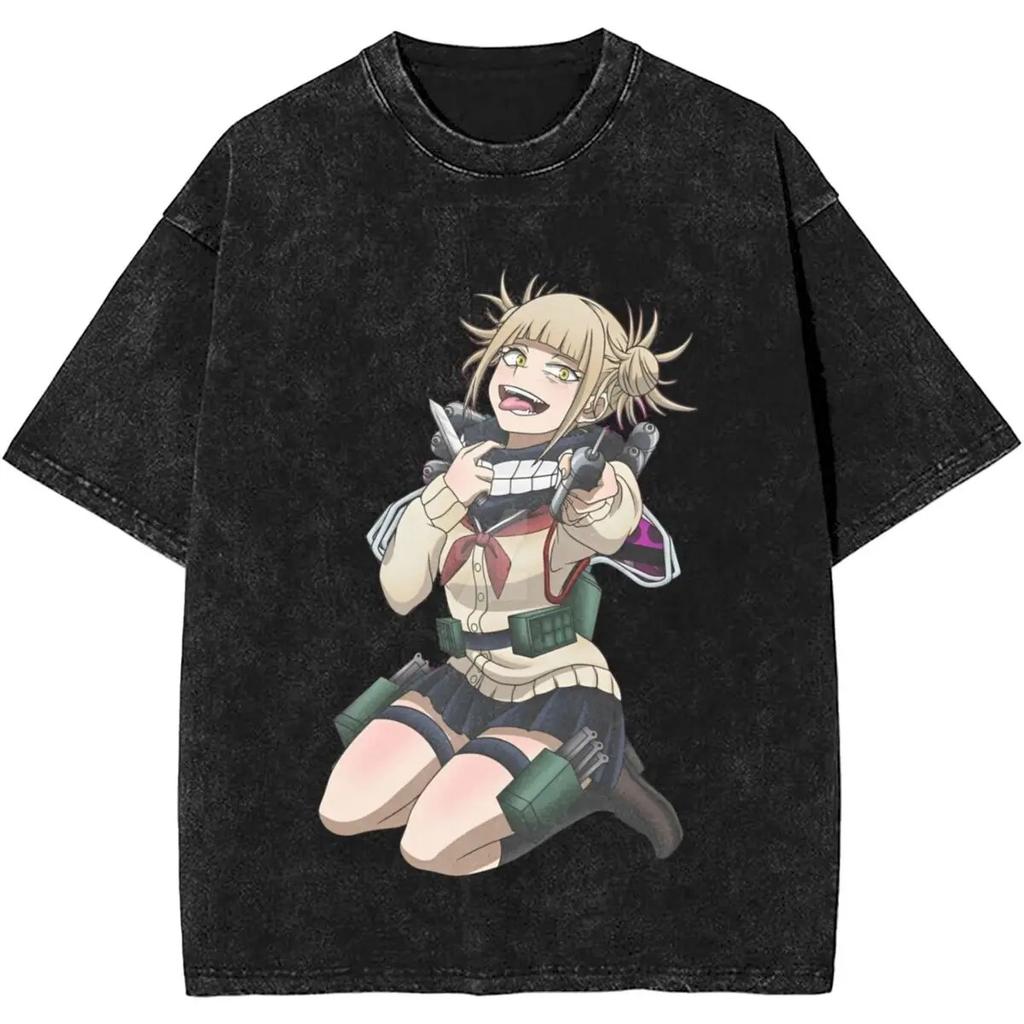 My Hero Academia Himiko Toga Vintage Spłowiony Oversize'owy T-shirt | Unisex Anime Streetwear Tee