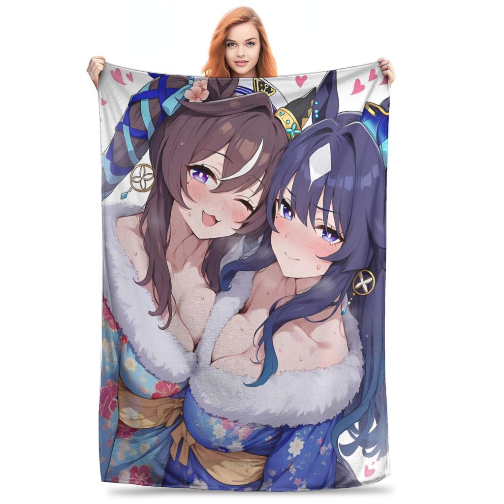 Uma Musume Pretty Derby Blanket Fleece Printed  Portable Warm Throw Blanket for Bed Outdoor Bedspread