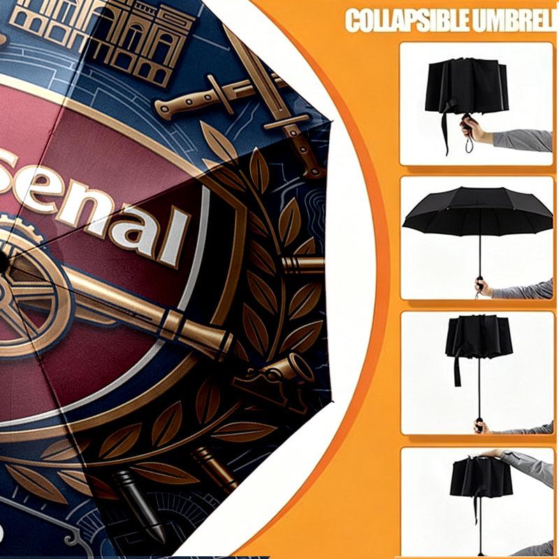 Custom Name Personalized Arsenal Football Club Print Umbrella, Auto Open Close, 8‑Rib Sturdy Frame, Commute Camping Hiking Use, Birthday Gift