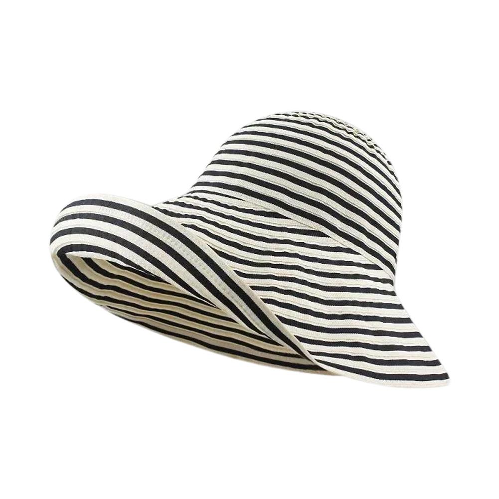 

Foldable Striped Wide Brim Sun Hat, UPF50+ UV Protection Lightweight Polyester Hat, Versatile Travel Accessory For Adults кавовий