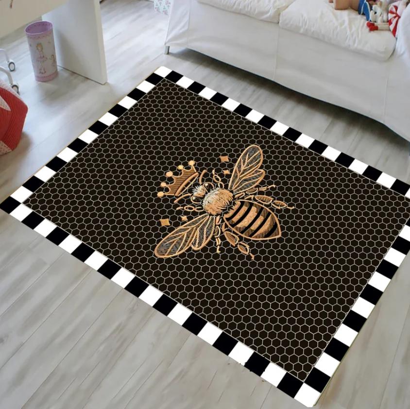 Bienen-Bereichsteppich Schwarzer Wabenläufer Schachbrett-Rutschfester Teppich Kronen-Bodenkunst Weißer Maschinenwaschbarer Teppich Schachbrettmatte
