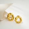 Simple Round Hollow Stud Earrings for Women Fashion Gold Plated Irregular Fold Texture Geometric Earring Trendy Jeweley Gift