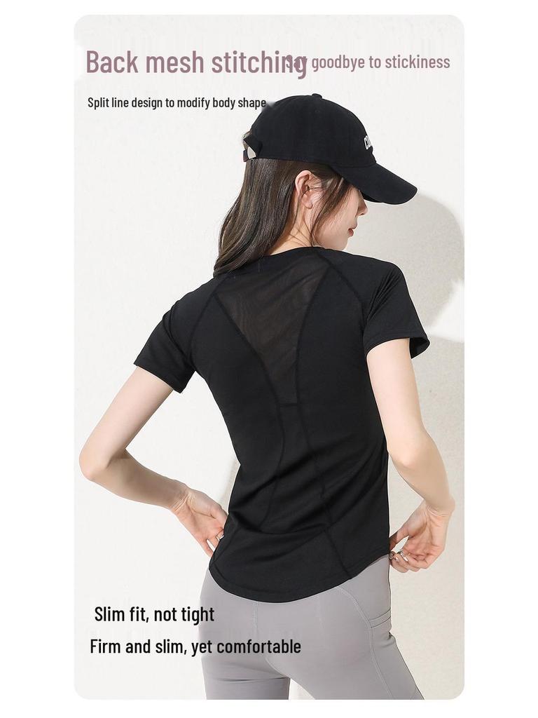 Women's Summer Sports Tops: Loose-Fit Short-Sleeve T-Shirts for Running, Fitness, Pilates, Yoga with Mesh Detailing