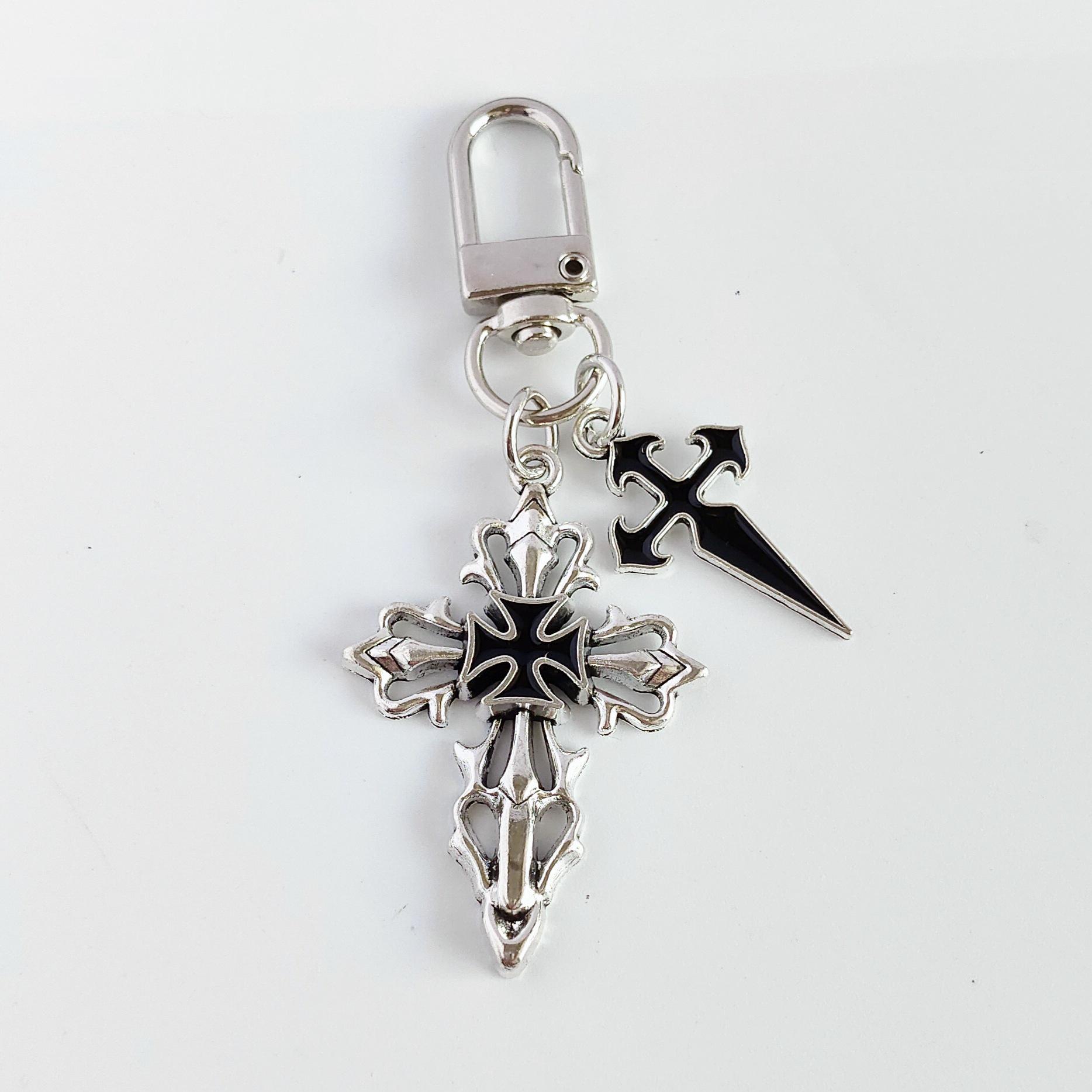 Dark Gothic Hollow Cross Keychain Charm