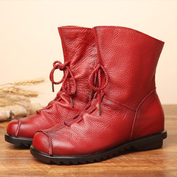 Dámské krátké kozačky z pravé kůže Plyš Retro Ležérní Podzim Zima Dámské Kozačky Voděodolné kožené teplé Sněhule