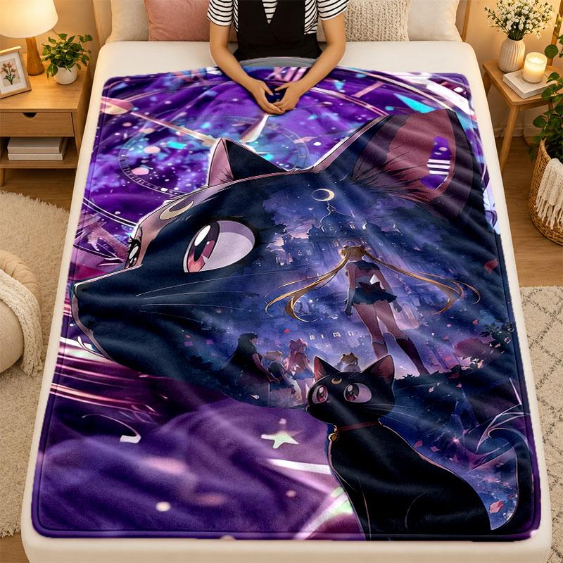 Flannel BlanketSailor Moon Warm Soft Throw Blanket for Indoor Sofa Bed Living Room Use