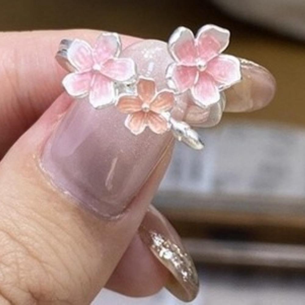 

New Chinese-style Enamel-colored Cherry Blossom Openable Adjustable Rings for Women Sweet Temperament Stainless Steel Jewelry розовый