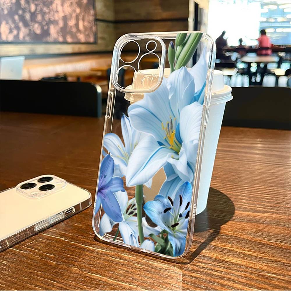

Элегантный чехол для телефона с цветком синей лилии для iPhone17,16,15,14,13,12,11 Plus,Pro Max Мягкая прозрачная крышка iPhone11PROMAX