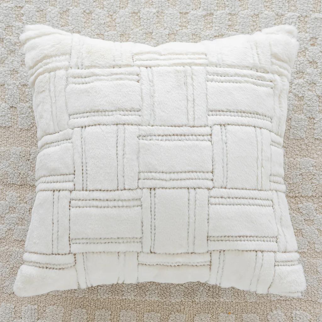 45x45CM Plyšový modrý přehoz na polštář Francouzský lehký luxus Ražba Potah na bederní polštář Dekor Domácí dekorativní povlak na polštář
