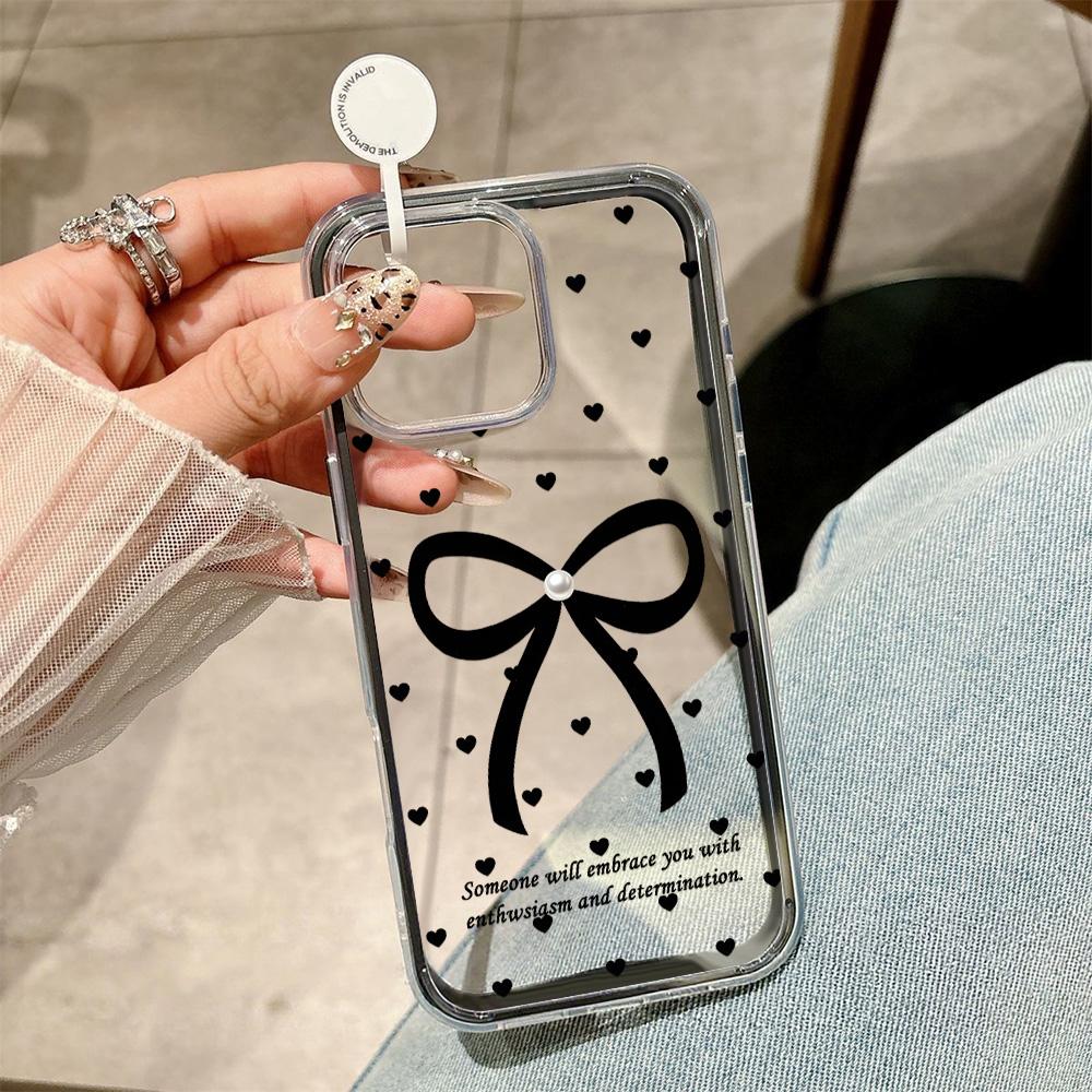 Cute Black Bowknot Phone Case For iPhone 17 Pro Case iPhone 15 13 11 12 14 16 Pro Max 17 Air 2 IN 1 Shockproof Silicone Cover