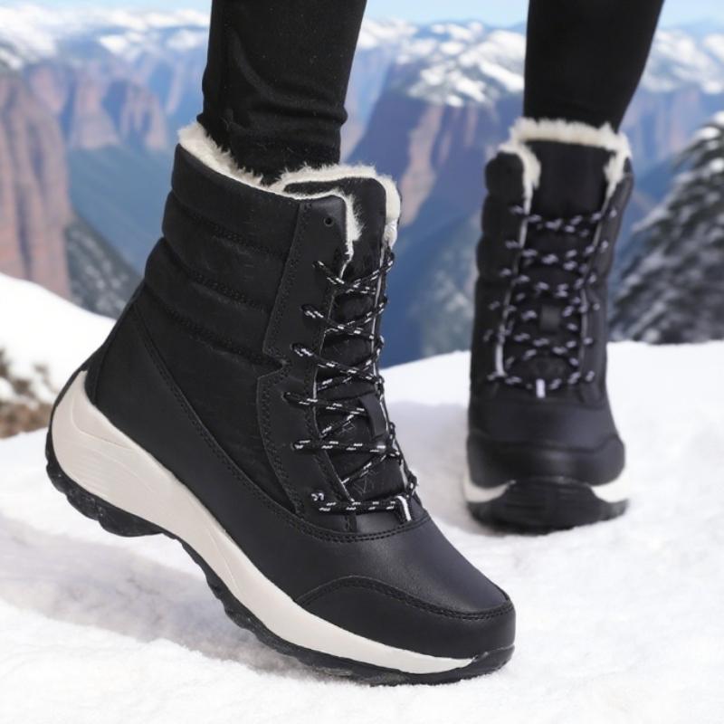 

Women s Snow Boots Waterproof Warm Plush Lining Anti-Slip Sole Low Heel Ankle High Stylish Two-Tone Size 36-42 Winter Essential 36 черный белый