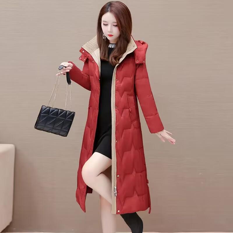 Down Jacket Women's Medium and Long Models, New Over-knee Thickened, Slim and Thin, Warm White Duck Down Jacket