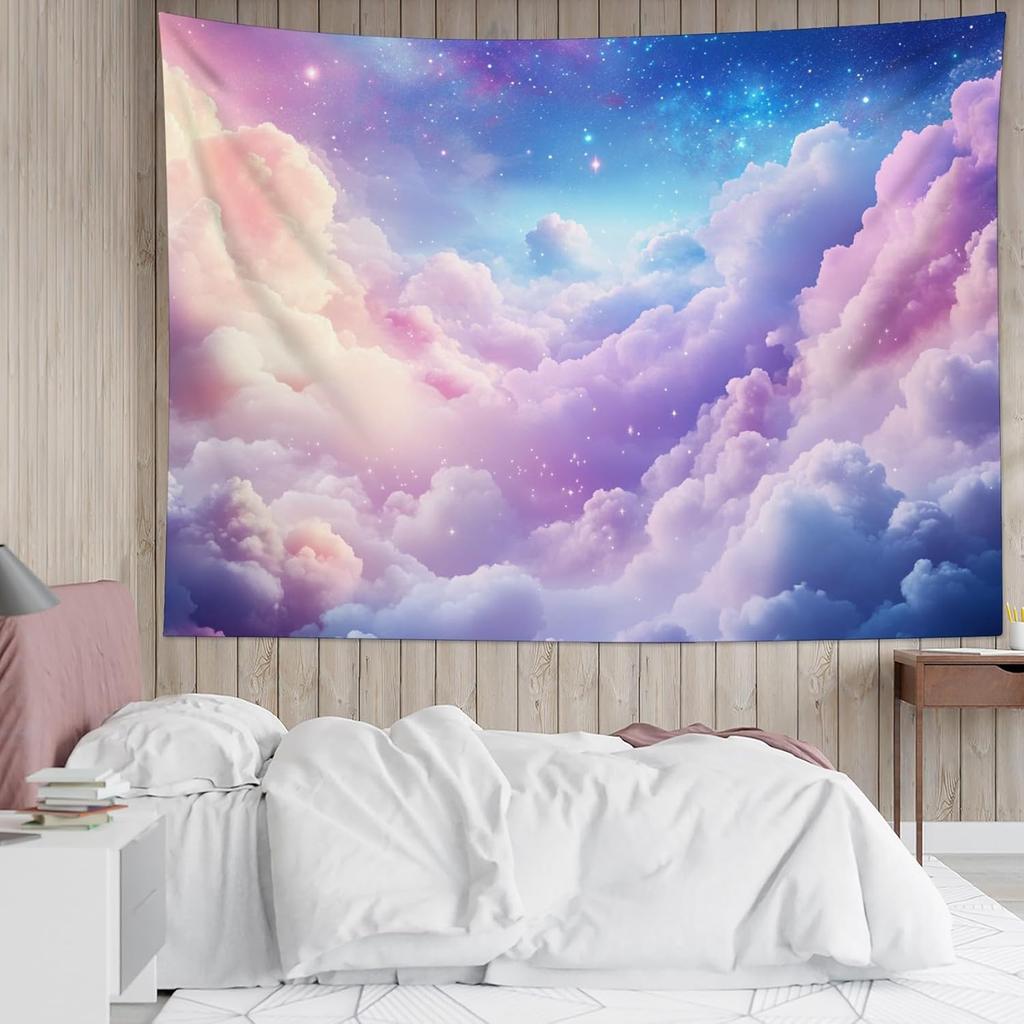 Aesthetic Cloud Sky Tapestry Wall Hanging Galaxy Nebula Gradient Space Decor Polyester Print for Bedroom Living Room Art