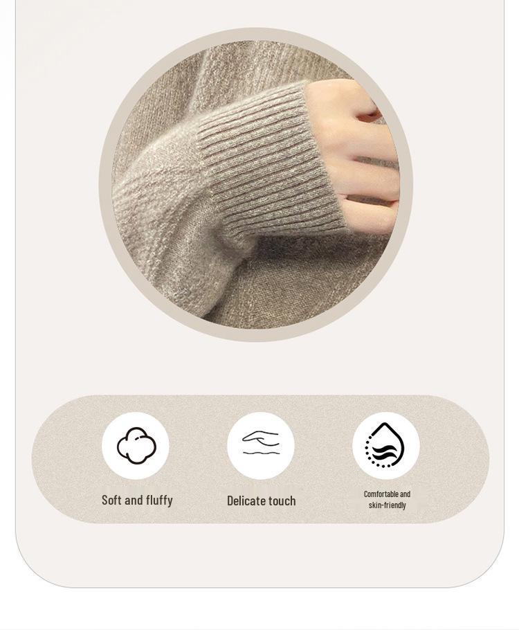 Women's Cashmere Diamond Pattern Wool Pullover - Round Neck, Loose Knit Sweater, Autumn/Winter Style.