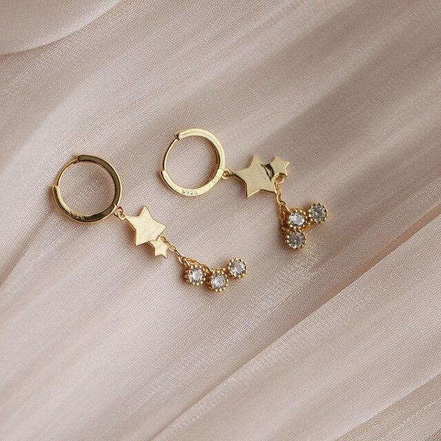 

Срібні сережки-кільця зі сріблом 925 проби зі зіркою і шармом для жінок, дівчаток, весільних прикрас Новинка A005