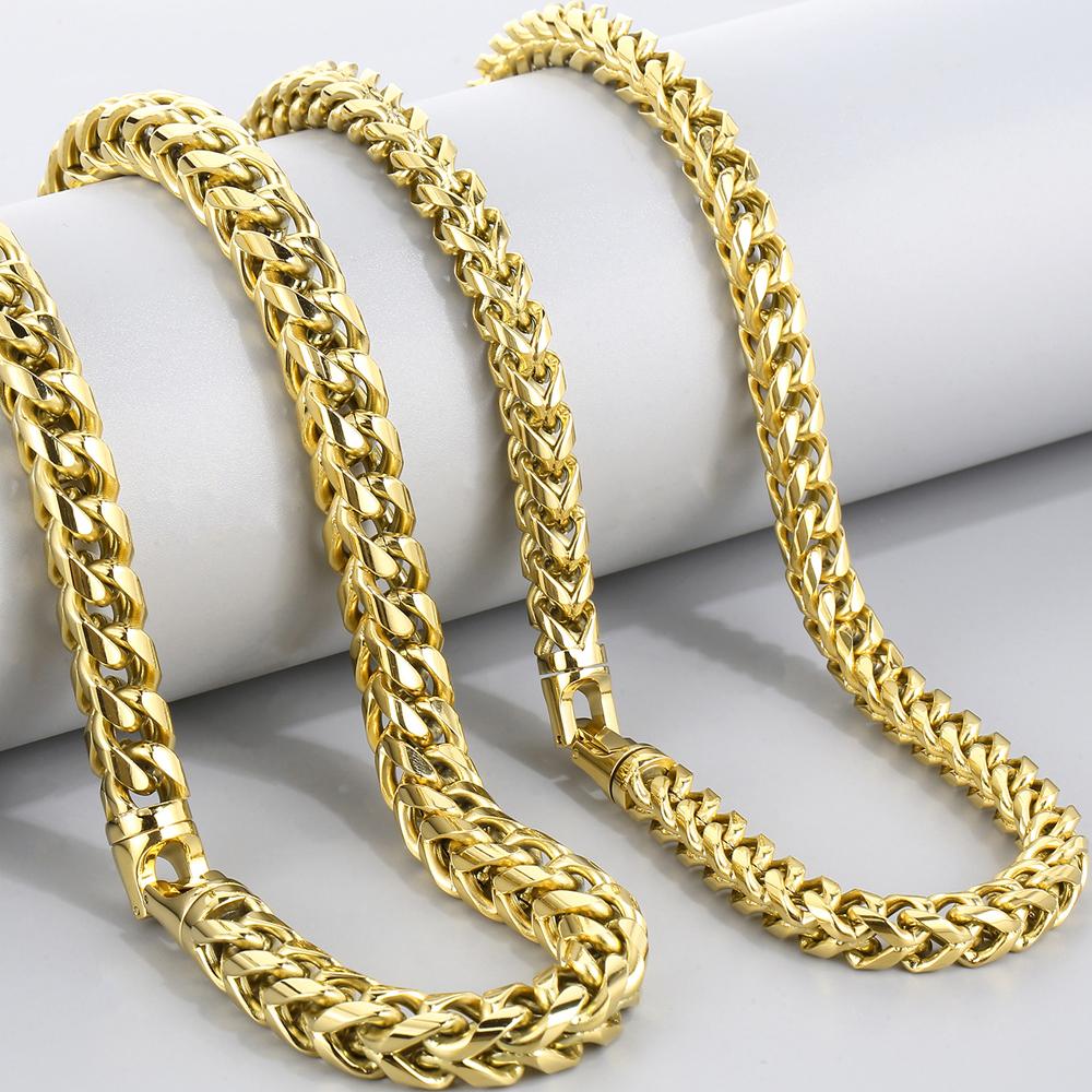 Hip-Hop Men's Necklaces Rainbow Gold Color 8/10MM Wide Stainless Steel Link Neck Chains for Men Birthday Jewelry Gift for Him