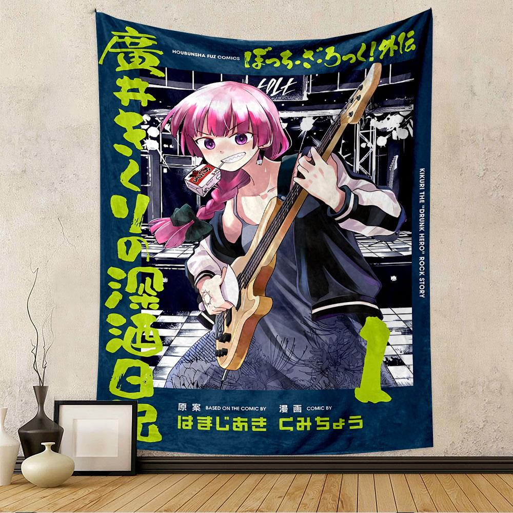 Drunk Anime Girl Tapestry Wall Hanging, Japanese Manga Music Comic Art, Kawaii Wall Decor for Bedroom Living Room Dorm