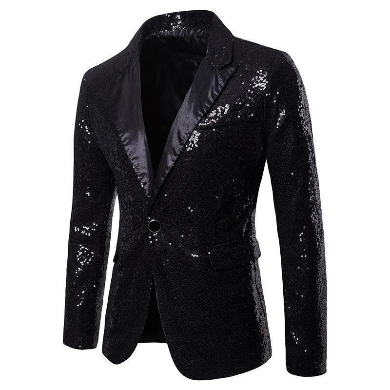 Gold Sequin Performance Suit for Men - 2024 European & American Style, Large Size, Perfect for Nightclub, Host, or Emcee Events