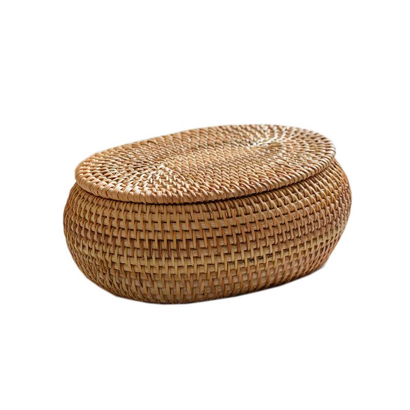 Vietnamese Woven Rattan Snack & Game Storage Basket with Lid