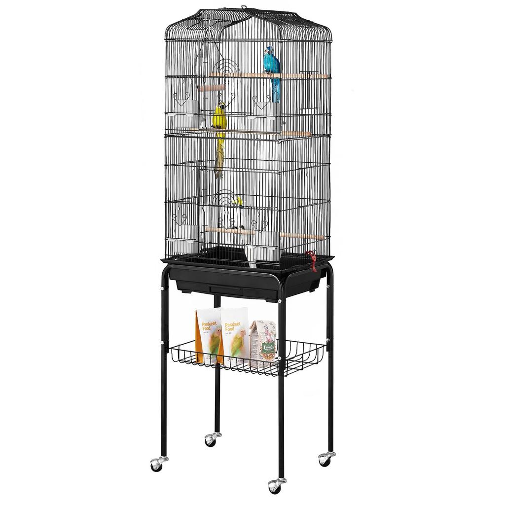 VEVOR Large Bird Cage, 62 In, Open Top Parakeet Cage with Rolling Stand, Steel Bird Flight Cage with Removable Tray, Budgie Birdcage with 4 Perches