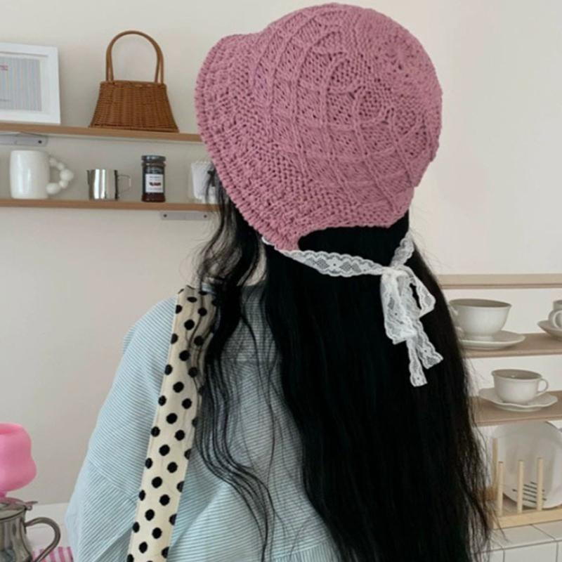 Summer Hollow Out Knitted Bucket Hat for Women Lace Up Sunshade Foldable Straw Hats Korean Girl Breathable Sunscreen Basin Cap